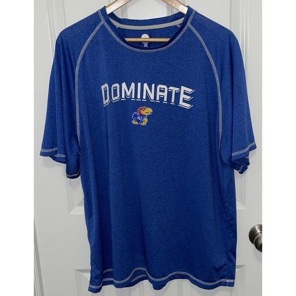 Kansas Jayhawks T-Shirt Men's 2XL XXL Blue “Dominate” With Logo Soft Blend Comfy - Picture 5 of 5